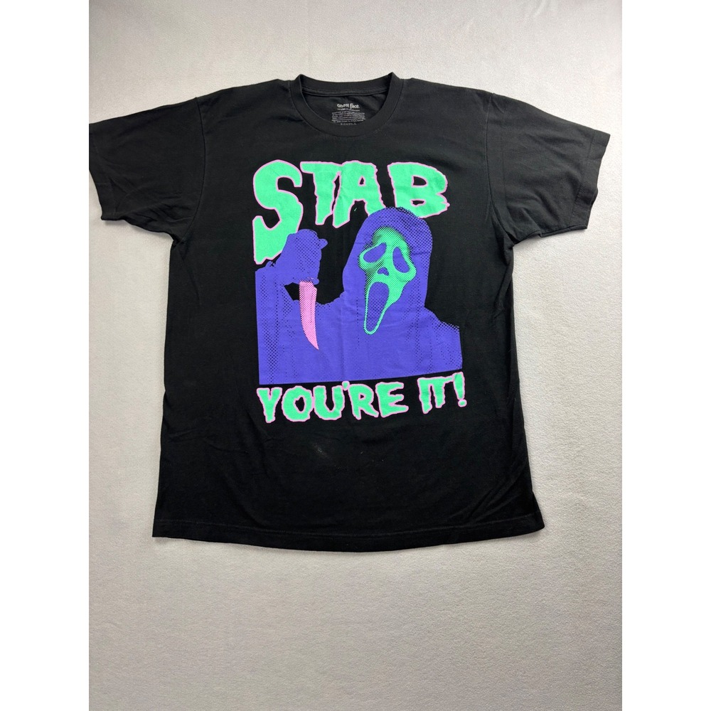 Ghost Face Scream T-Shirt Large Black Stab You're It Neon Graphic Horror